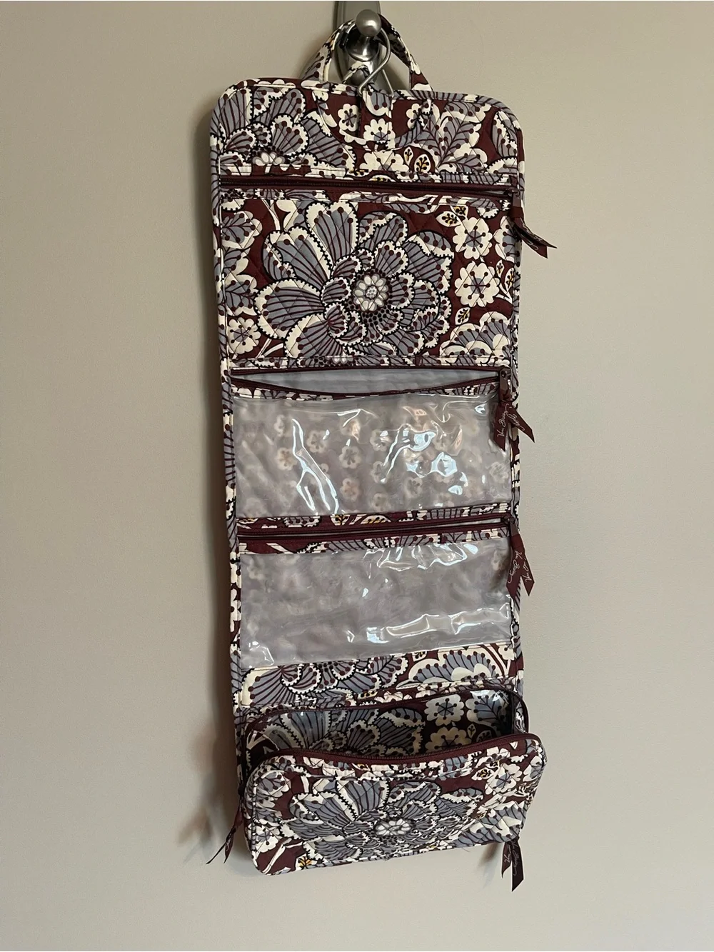 Vera Bradley Hanging Travel Cosmetic Organizer Bag - Slate Blooms